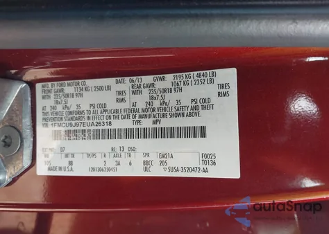 2014 Ford Escape Titanium z USA, uszkodzony, nr VIN 1FMCU9J97EUA26318